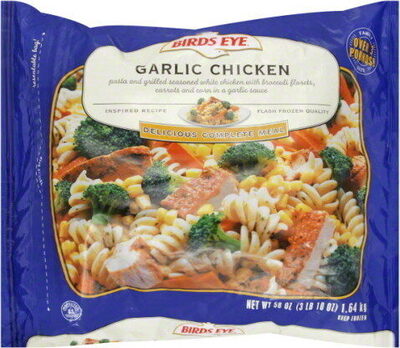 Garlic Chicken Grilled White Meat Chicken And Pasta In A Garlic Sauce With Broccoli, Carrots And Corn, Garlic Chicken