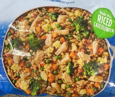 Chicken Fried Riced Cauliflower White Meat Chicken With Riced Cauliflower, Egg, Broccoli, Carrots & Peas In Sauce, Chicken Fried Riced Cauliflower