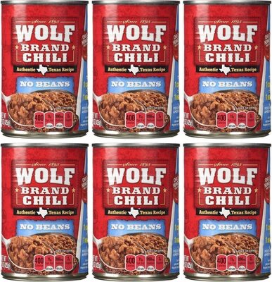WOLF BRAND Chili No Beans, Chili Without Beans, 15 oz. 6-Count