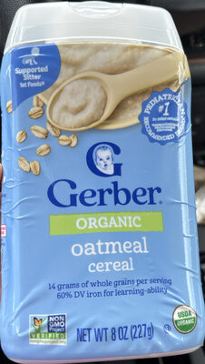 GERBER ORGANIC FOR BABY GRAIN AND GROW 1st Food Oatmeal Cereal 8oz N1 Canister