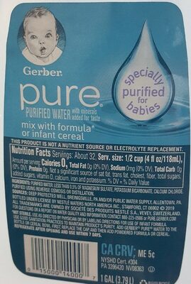 Gerber Pure, Purified Water, 1 Gallon Plastic Jug