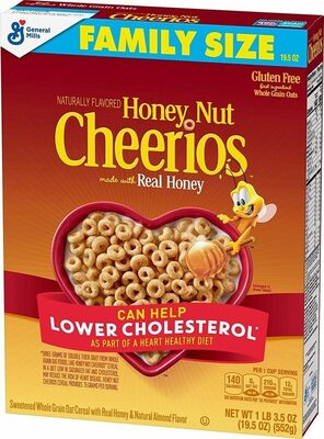 Honey Nut Cheerios Whole Grain Oats Gluten Free Breakfast Cereal Family Size