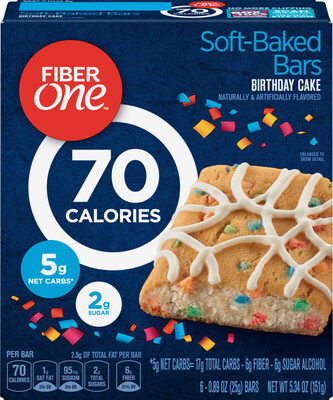 Fiber One 70 Calorie Birthday Cake Baked Bar 6 Count