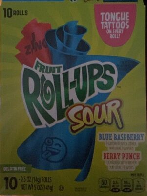 Sour Blue Raspberry and Sour Berry Punch Fruit Roll-Ups Variety Pack 10 Count