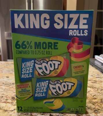 Fruit By The Foot Fruit Flavored Snacks King Size Rolls, 1.25 Oz, 12 Count, Cherry; Orange; Raspberry Lemonade; Blue Raspberry
