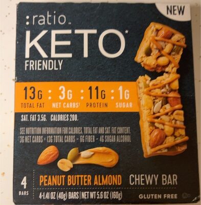 :ratio Keto Friendly Peanut Butter Almond Chewy Bars 4 Count