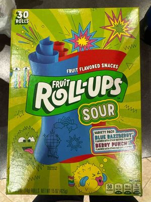 Fruit Roll-Ups Sour Blue Raspberry and Red Berry Punch Fruit Snack 30 Count