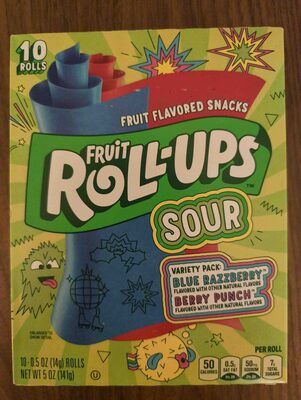 Fruit Roll-Ups Sour Blue Razzberry and Berry Punch Fruit Flavored Snacks 10 Count