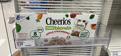 Cheerios Veggie Blends Strawberry Apple Breakfast Cereal Pouch 8 Count