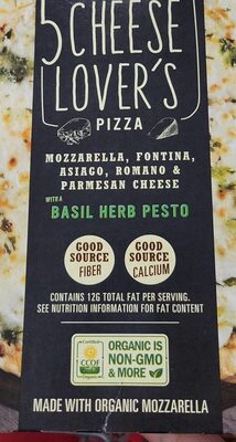 Mozzarella, Fontina, Asiago, Romano & Parmesan Cheese With A Basil Herb Pesto 5 Cheese Lover's Pizza, Mozzarella, Fontina, Asiago, Romano & Parmesan Cheese With A Basil Herb Pesto