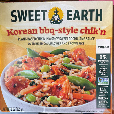 Korean BBQ Style Chik'N Plant-Based Chik'N In Spicy Sweet Gochujang Sauce Over Cauliflower And Brown Rice Blend, Korean BBQ Style Chik'N