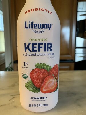 Strawberry Flavored Organic Kefir Cultured Lowfat Milk, Strawberry