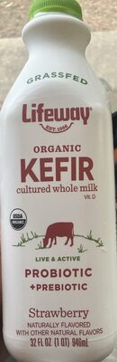 Strawberry Flavored Organic Kefir Cultured Whole Milk, Strawberry