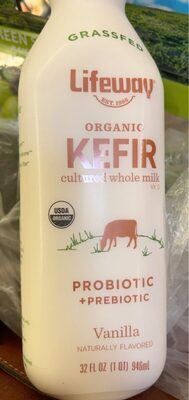 Vanilla Flavored Organic Kefir Cultured Whole Milk, Vanilla