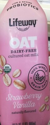 Strawberry Vanilla Flavored Dairy-Free Cultured Oat Milk, Strawberry Vanilla