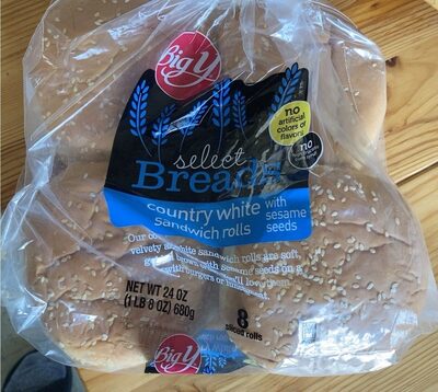 Select Breads, Country White Sandwich Rolls With Sesame Seeds, Country White