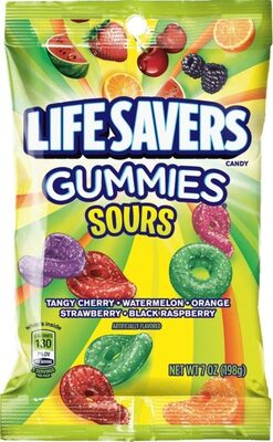 Sours Gummies Candy, Tangy Cherry, Watermelon, Orange, Strawberry, Black Raspberry