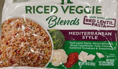 Mediterranean Style Red Lentil Pasta, Riced Broccoli, Riced Cauliflower, Feta Cheese, Sundried Tomatoes & Seasoning Riced Veggie Blends, Mediterranean Style