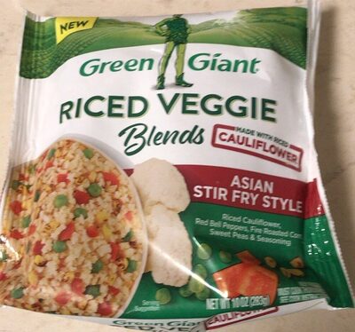Asian Stir Fry Style Riced Cauliflower, Fire Roasted Corn, Sweet Peas, Red Bell Peppers & Seasoning Riced Veggie Blends, Asian Stir Fry Style