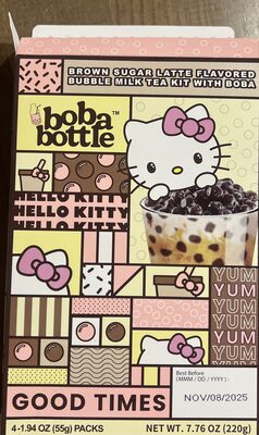 Hello Kitty, Brown Sugar Latte Flavored Bubble Milk Tea Kit With Boba, Brown Sugar Latte