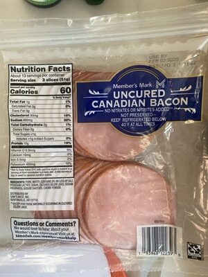 Hickory Smoked Uncured Canadian Bacon, Hickory Smoked