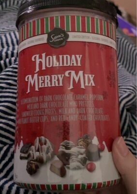 Holiday A Combination Of Dark Chocolate Caramel Popcorn, Milk And Dark Chocolate Mini Pretzels, Sandwich Cookie Pieces, Milk And Dark Chocolate Mini Peanut Butter Cups, And Red Candy-Coated Chocolates Merry Mix, Holiday