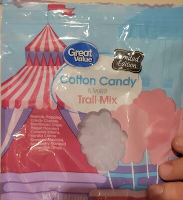 Cotton Candy Peanuts, Popping Candy Clusters, Shortbread Chips, Yogurt Flavored Covered Raisins, Vanilla Creme Flavored Almonds, Strawberry Flavored Confection Drops Trail Mix, Cotton Candy
