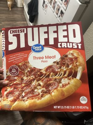 Three Meat Topped With Tomato Sauce, Mozzarella And Paroma Cheese, Sausage, Pepperoni And Beef Cheese Stuffed Crust Pizza, Three Meat