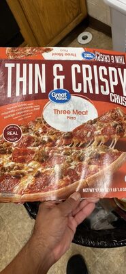 Three Meat Mozzarella And Provolone Cheese, Sausage, Pepperoni And Beef Thin & Crispy Crust Pizza, Three Meat
