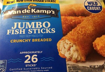 Van de Kamp's Crunchy Breaded Jumbo Fish Sticks, Made With Fish, Frozen, 26-Count 23 oz.