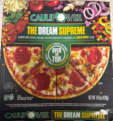 The Dream Supreme Loaded With Cheese, Sausage, Uncured Pepperoni & Vegetables On Caulipower's Crust Pizza, The Dream Supreme