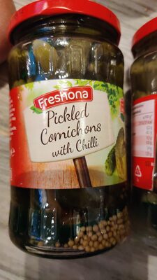 Spicy Cornichons Pickled Gherkins With Red Chili Pepper, Spicy