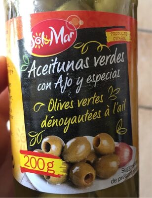 Pitted Green Olives With Garlic & Spices In Sunflower Oil, Pitted Green Olives With Garlic & Spices