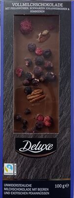 Milk Chocolate With Pecans, Blackcurrants And Raspberries Bar, Milk Chocolate With Pecans, Blackcurrants And Raspberries