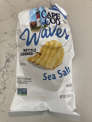 Cape Cod Waves Potato Chips, Wavy Cut Sea Salt Kettle Chips, 7.5 Oz