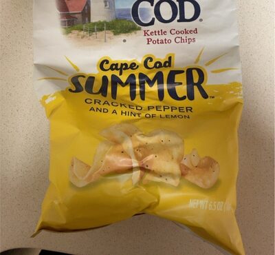 Cape Cod Potato Chips, Limited Edition Summer Cracked Pepper and Lemon Kettle Cooked Chips, 6.5 Oz