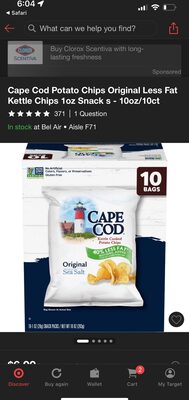 Cape Cod Potato Chips, Less Fat Original Kettle Chips, 1 Oz Snack Bags, 10 Ct