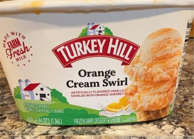 Orange Cream Swirl Frozen Dairy Dessert & Sherbet Ice Cream, Orange; Vanilla