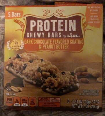 Dark Chocolate Flavored Coating & Peanut Butter Chewy Protein Granola Bars, Dark Chocolate Coating & Peanut Butter