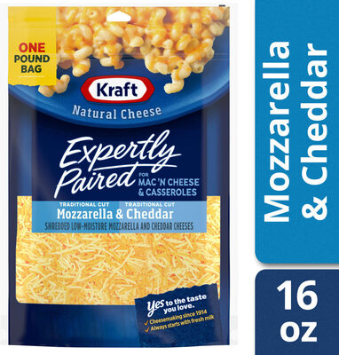 Mozzarella & Cheddar Delicioisly Paired For Mac'N Cheese Shredded Low-Moisture Cheeses, Mozzarella & Cheddar