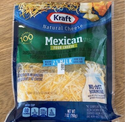 Mexican Style Four Cheese Shredded Reduced Fat Cheddar & Monterey Jack, Low-Moisture Part-Skim Mozzarella & Reduced Fat Colby Cheeses, Mexican Style Four Cheese