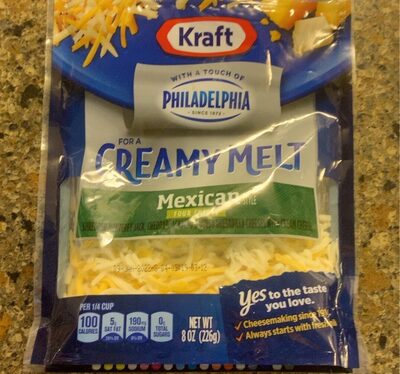 Mexican Style Four Cheese Shredded Monterey Jack, Cheddar, Asadero & Queso Quesadilla Cheeses With Cream Cheese, Mexican Style Four Cheese