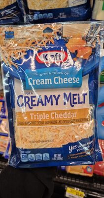 Triple Cheddar Creamy Melt Shredded Vermont White Cheddar, Sharp Cheddar & Mild Cheddar Cheeses With Cream Cheese, Triple Cheddar