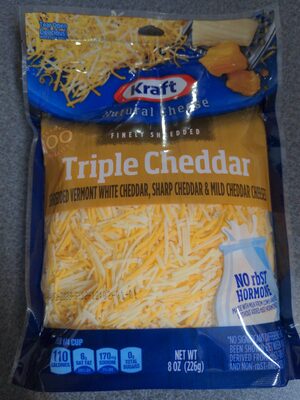 Triple Cheddar Vermont White Cheddar, Sharp Cheddar & Mild Cheddar Finely Shredded Cheeses, Triple Cheddar