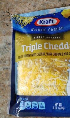Triple Cheddar Finely Shredded Vermont White Cheddar, Sharp Cheddar & Mild Cheddar Cheeses, Triple Cheddar