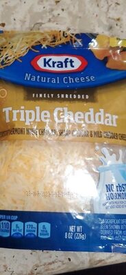 Triple Cheddar Vermont White Cheddar, Sharp Cheddar & Mild Cheddar Finely Shredded Cheeses, Triple Cheddar