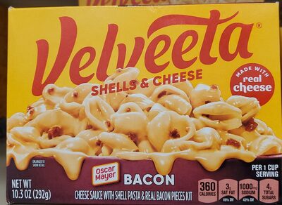 Bacon Creamy Cheese Sauce With Shell Pasta & Real Bacon Pieces, Bacon