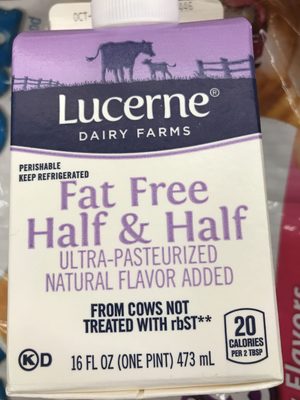 Lucerne Dairy Farms, Fat Free Ultra-Pasteurized Half & Half