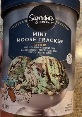 Mint Moose Tracks Flavor Mint Ice Cream With Creme De Mint Cups & Famous Moose Tracks Fudge Swirl, Mint Moose Tracks