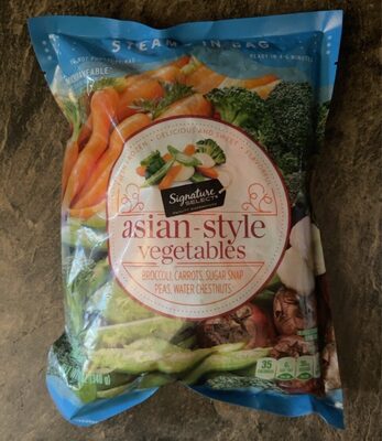 Asian-Style Vegetables Steams In Bag Broccoli, Carrots, Sugar Snap Peas, Water Chestnuts, Asian-Style Vegetables